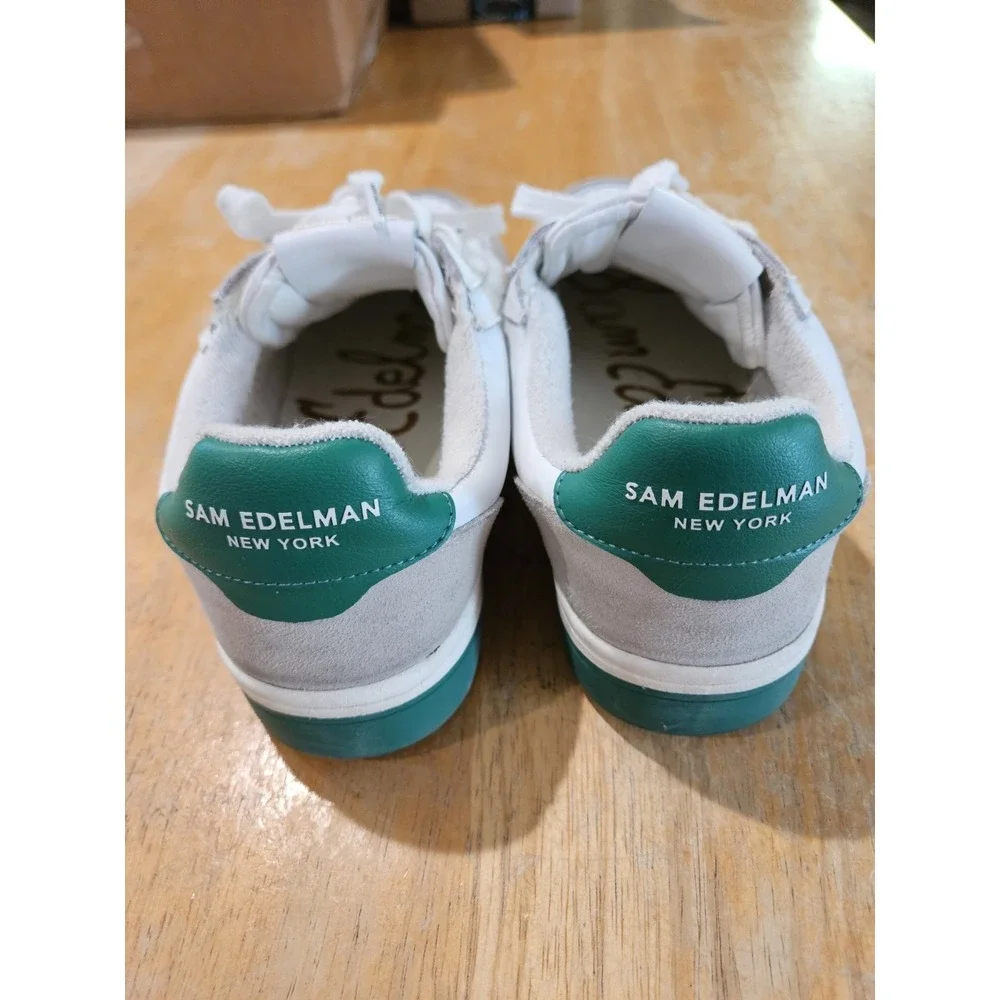Sam‎ Edelman Womens Size 9 White Green Leather Lace Up Sneakers Casual Low Top
